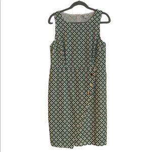NWT Tendency Ladies Dress Green Patterned Buttoned Size Large Green White Summer